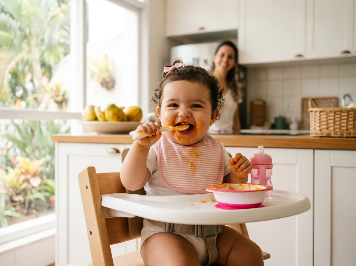 Bebê comendo com alegria e segurança